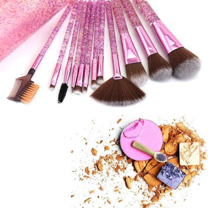 A set of makeup brushes in a Crystal purple tube 12pcs