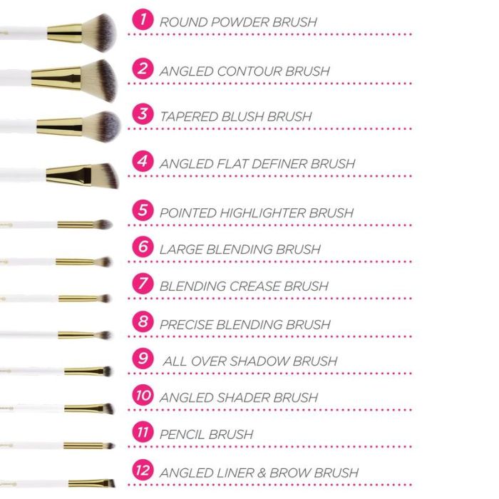 BH Cosmetics White Studded Elegance Makeup Brush Set, 12 Brushes