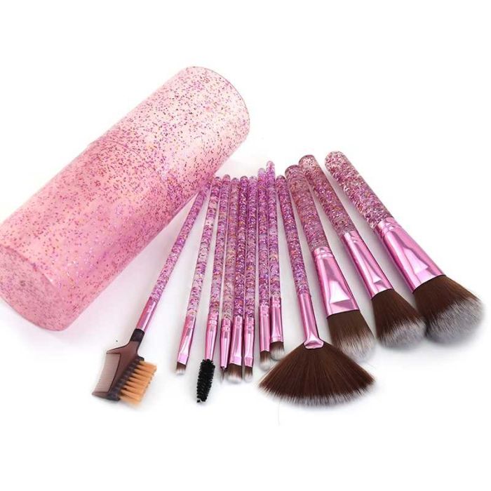 A set of makeup brushes in a Crystal purple tube 12pcs