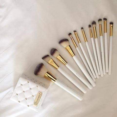 BH Cosmetics White Studded Elegance Makeup Brush Set, 12 Brushes