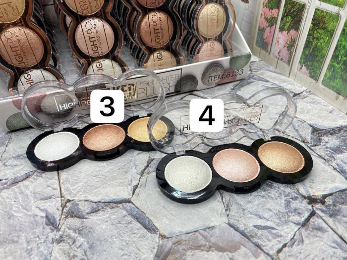 Highlighter Seven Cool Baked Blush Highlighter 3 color mix (row of 4 pcs)