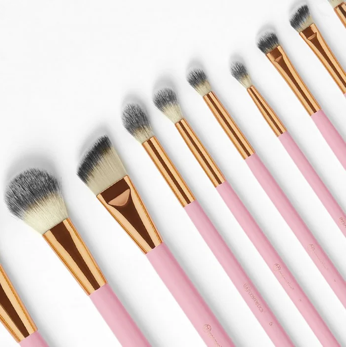 BH Cosmetics Pink Studded Elegance Makeup Brush Set, 12 Brushes