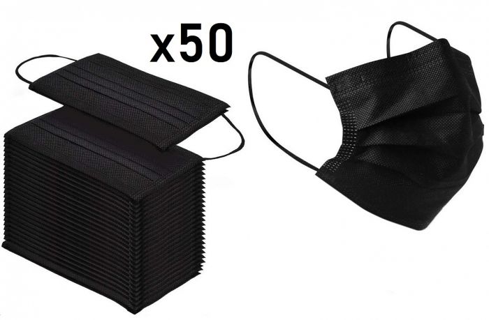 Masks protective disposable three-layer black (pack of 50 pcs)