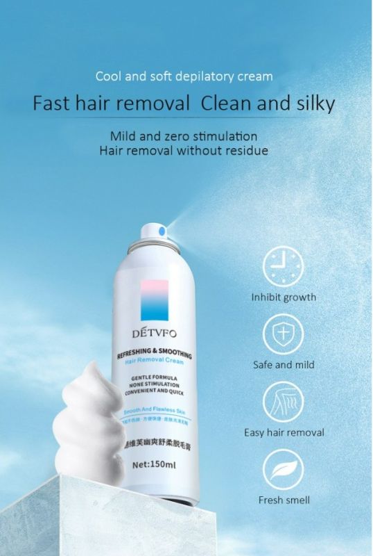 Spray foam depilator for painless hair removal, depilatory mousse DETVFO 150ml