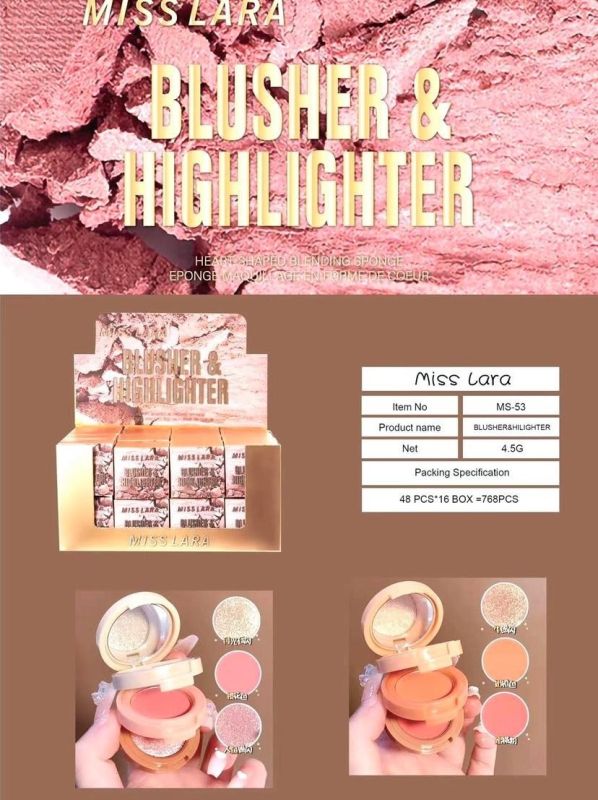 Highlighter blush for lily Miss Lara , blush palette for makeup of 3 colors , tone 02