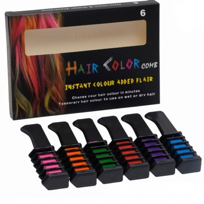 Hair Color hair Coloring crayons, 6 colors in the shape of a comb