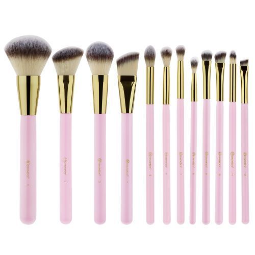 BH Cosmetics Pink Studded Elegance Makeup Brush Set, 12 Brushes