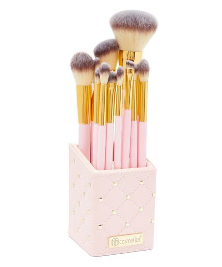 BH Cosmetics Pink Studded Elegance Makeup Brush Set, 12 Brushes