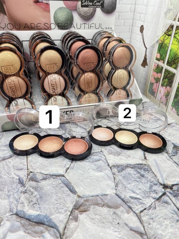 Highlighter Seven Cool Baked Blush Highlighter 3 color mix (row of 4 pcs)