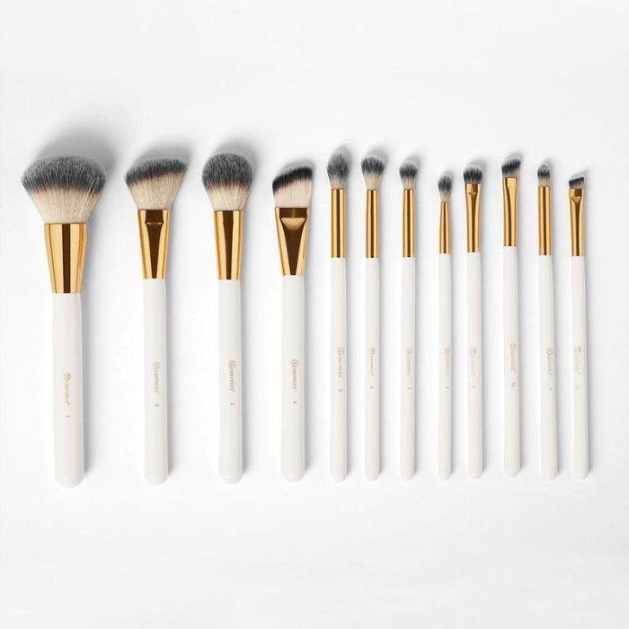 BH Cosmetics White Studded Elegance Makeup Brush Set, 12 Brushes