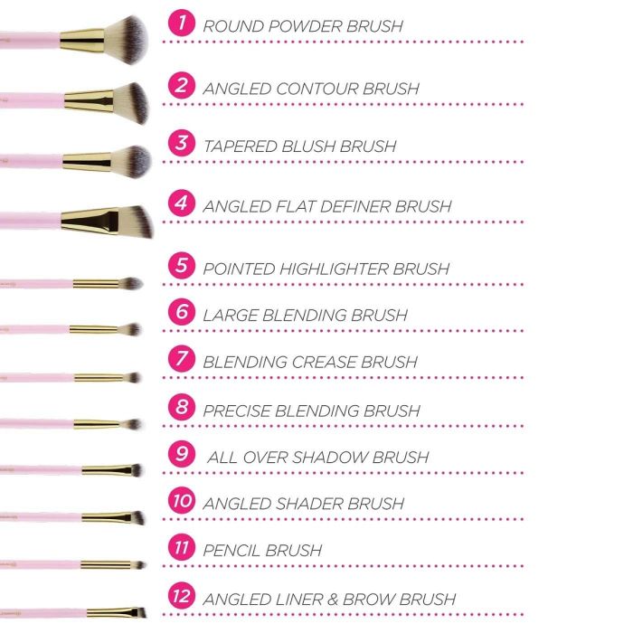 BH Cosmetics Pink Studded Elegance Makeup Brush Set, 12 Brushes