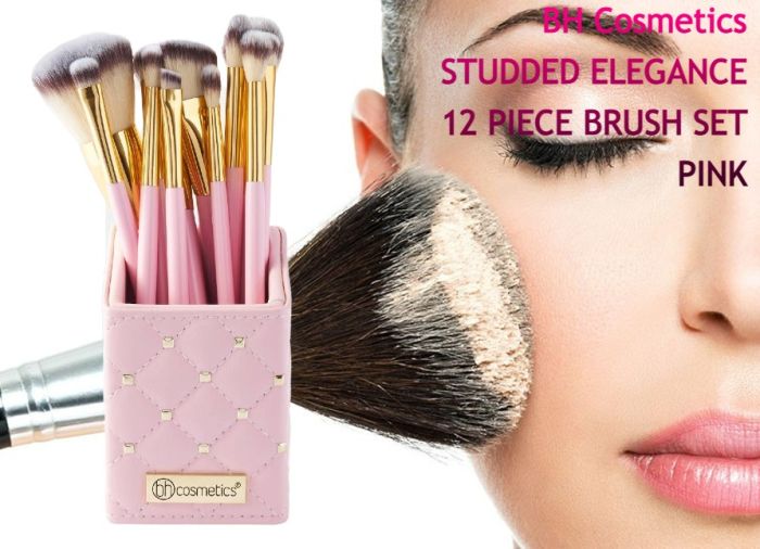 BH Cosmetics Pink Studded Elegance Makeup Brush Set, 12 Brushes