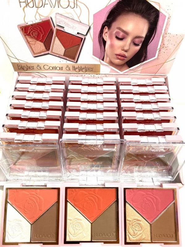 Blush+highlighter for face HudaMoji 3 color (row of 3 pcs)