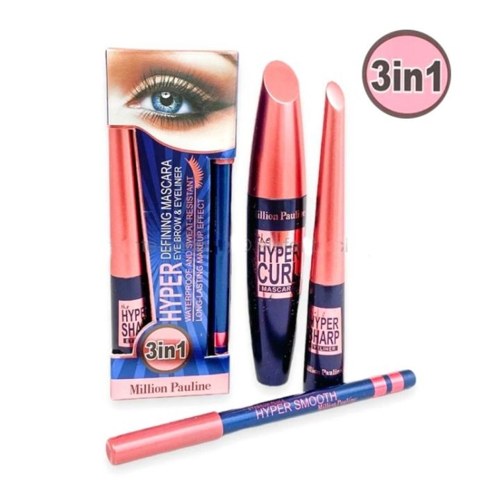 Million Pauline HyperCurl Cosmetic Set 3 in 1 Mascara, Eyeliner, Pencil.