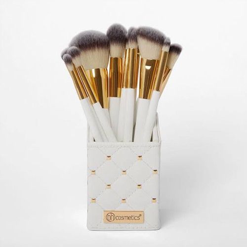 BH Cosmetics White Studded Elegance Makeup Brush Set, 12 Brushes