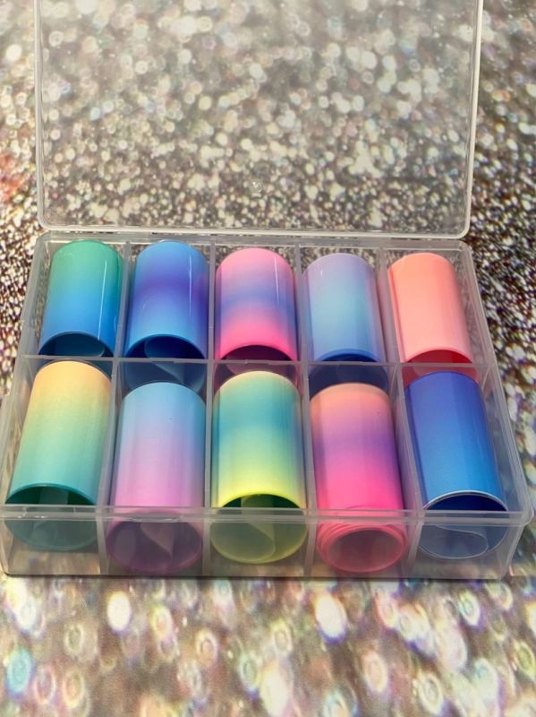 10 pcs transferable rainbow nail foil (in assortment)