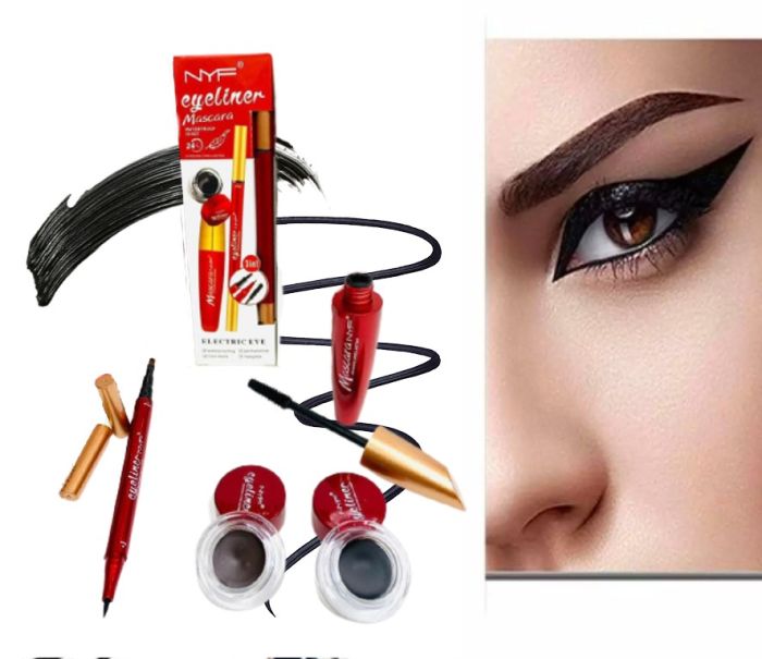 NYF 3 in 1 Eyeliner Eye Makeup Kit + Mascara + Eyebrow Lipstick Black