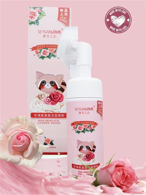 Foam mousse for washing with rose extract Sersanlove Pink amino acid cleansing mousse, 150 ml